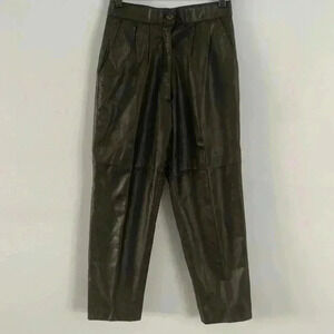 VTG 80s Black Leather Pleat Front High Waist
Trouser Pants Sz 12 US 28 Bikercore